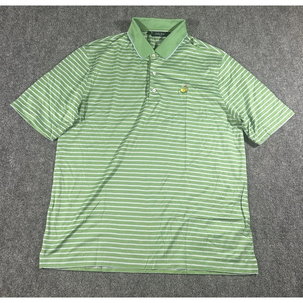 Bobby Jones Green Striped Polo Shirt August National Masters Sz L Made In Italy
